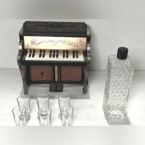 Vintage Piano 1950 Decanter holder  Shot Glass Mini Bar Music Box